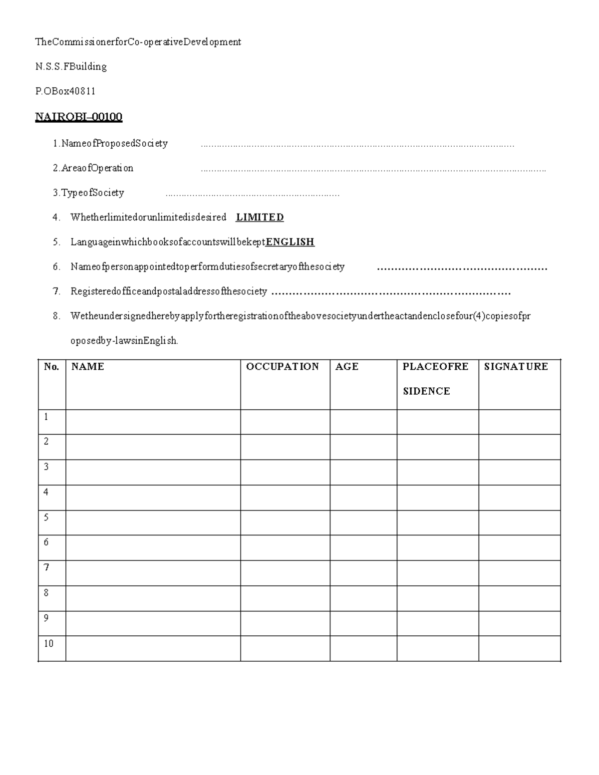 Mfalme Registration FORM - TheCommissionerforCo-operativeDevelopment N ...