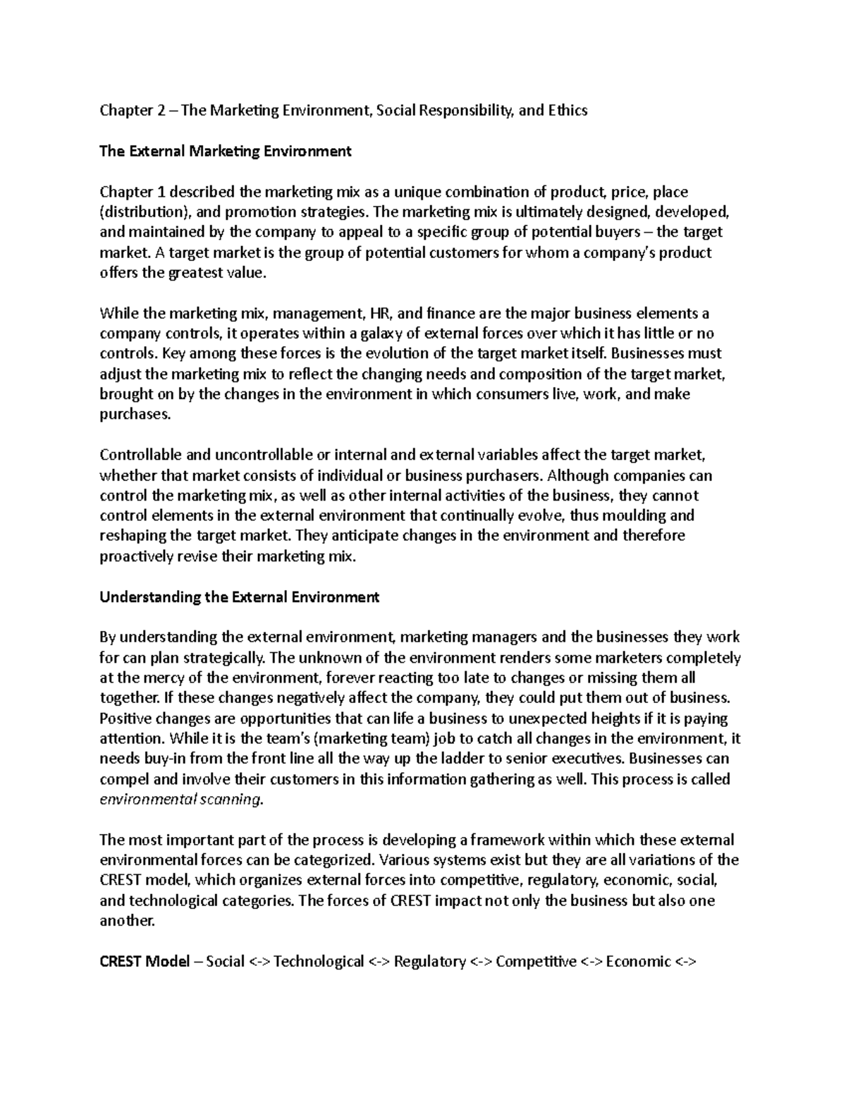 Intro to Marketing - Chapter 2 - Chapter 2 – The Marketing Environment ...