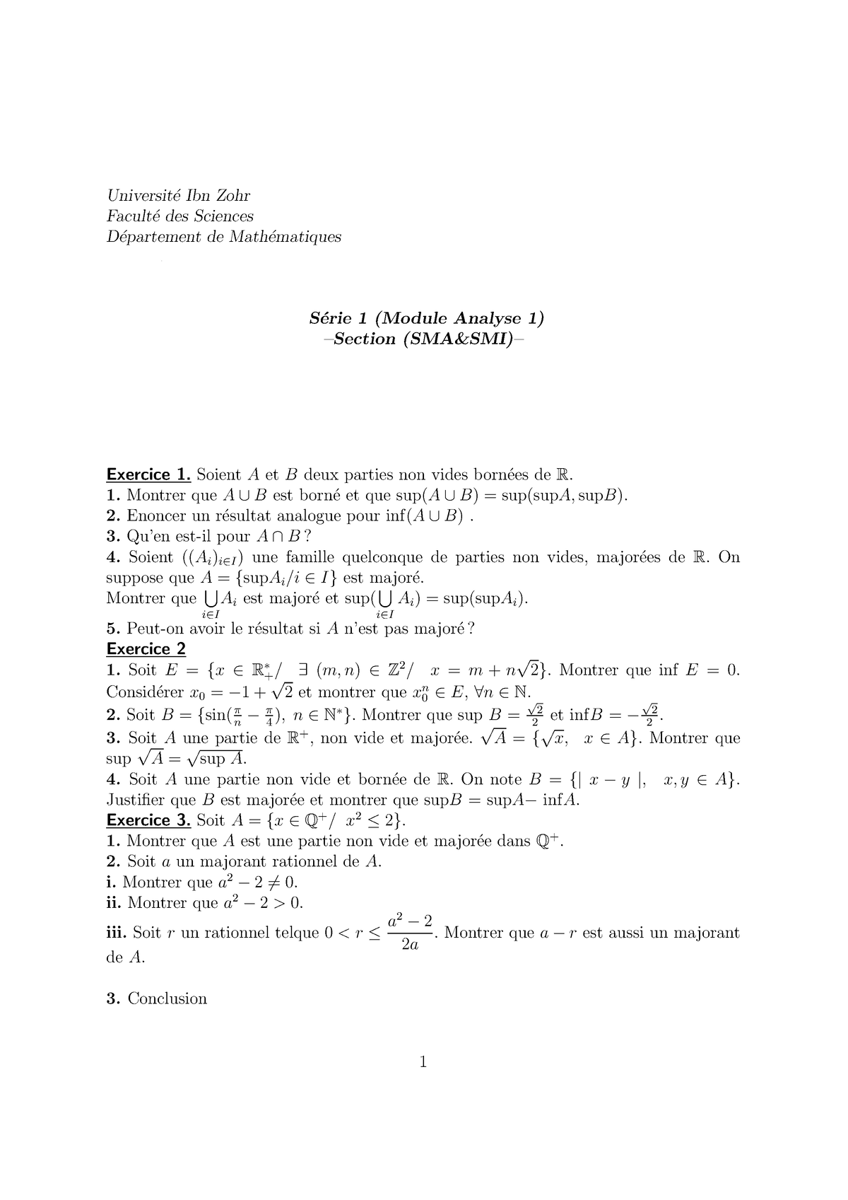 TD1 Smasmi Analyse 1 - Universit ́e Ibn Zohr Ann ́ee Universitaire 2020 ...