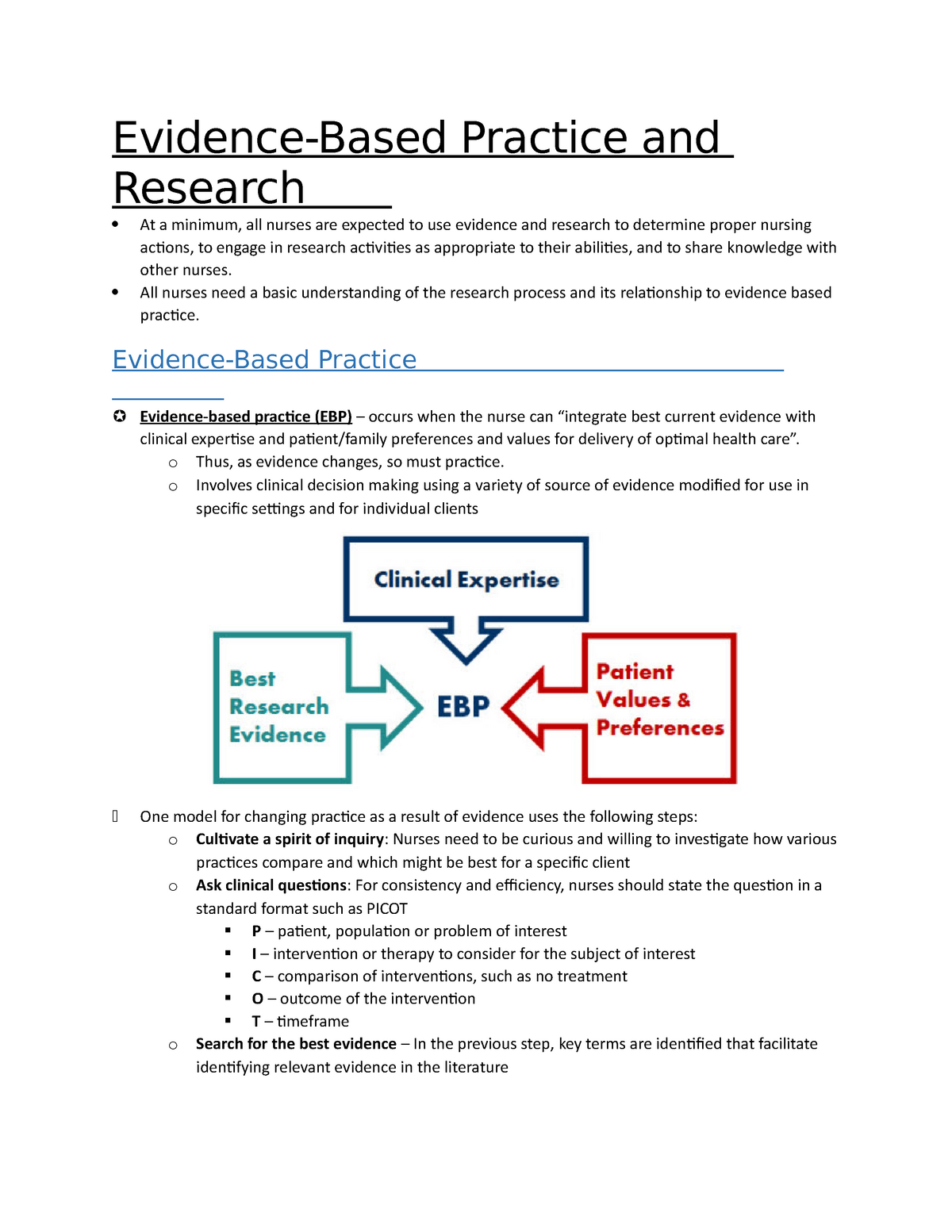 Evidence Based Practice Evidence Based Practice And Research At A