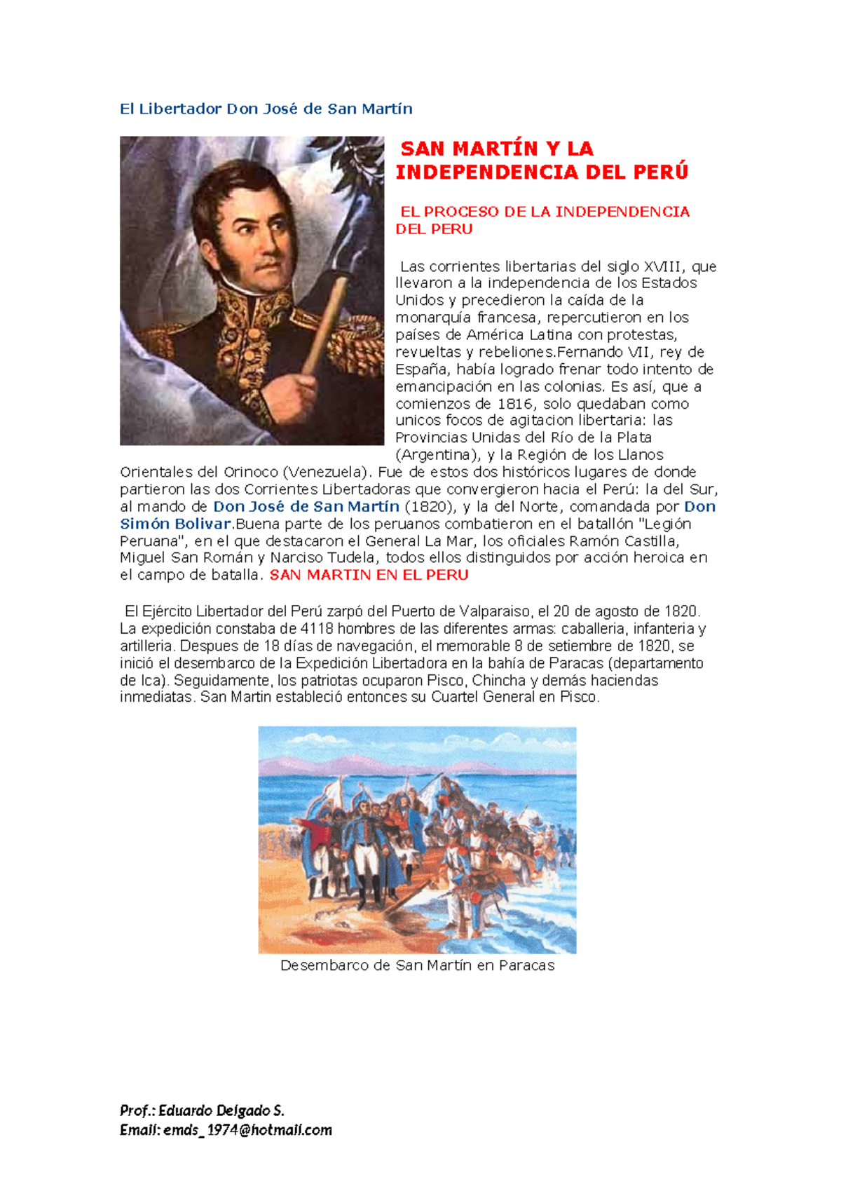 Independencia del Peru - El Libertador Don José de San Martín SAN ...
