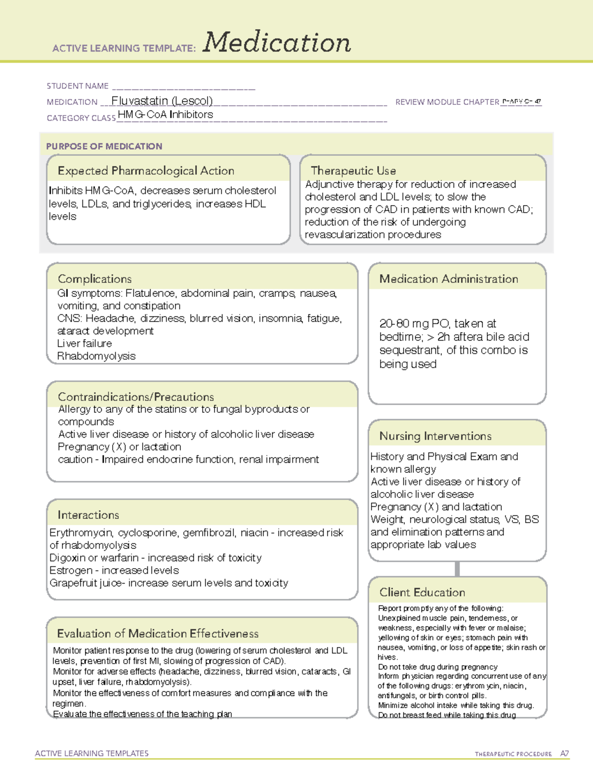 Fluvastatin (Lescol) - Drug template - ACTIVE LEARNING TEMPLATES ...