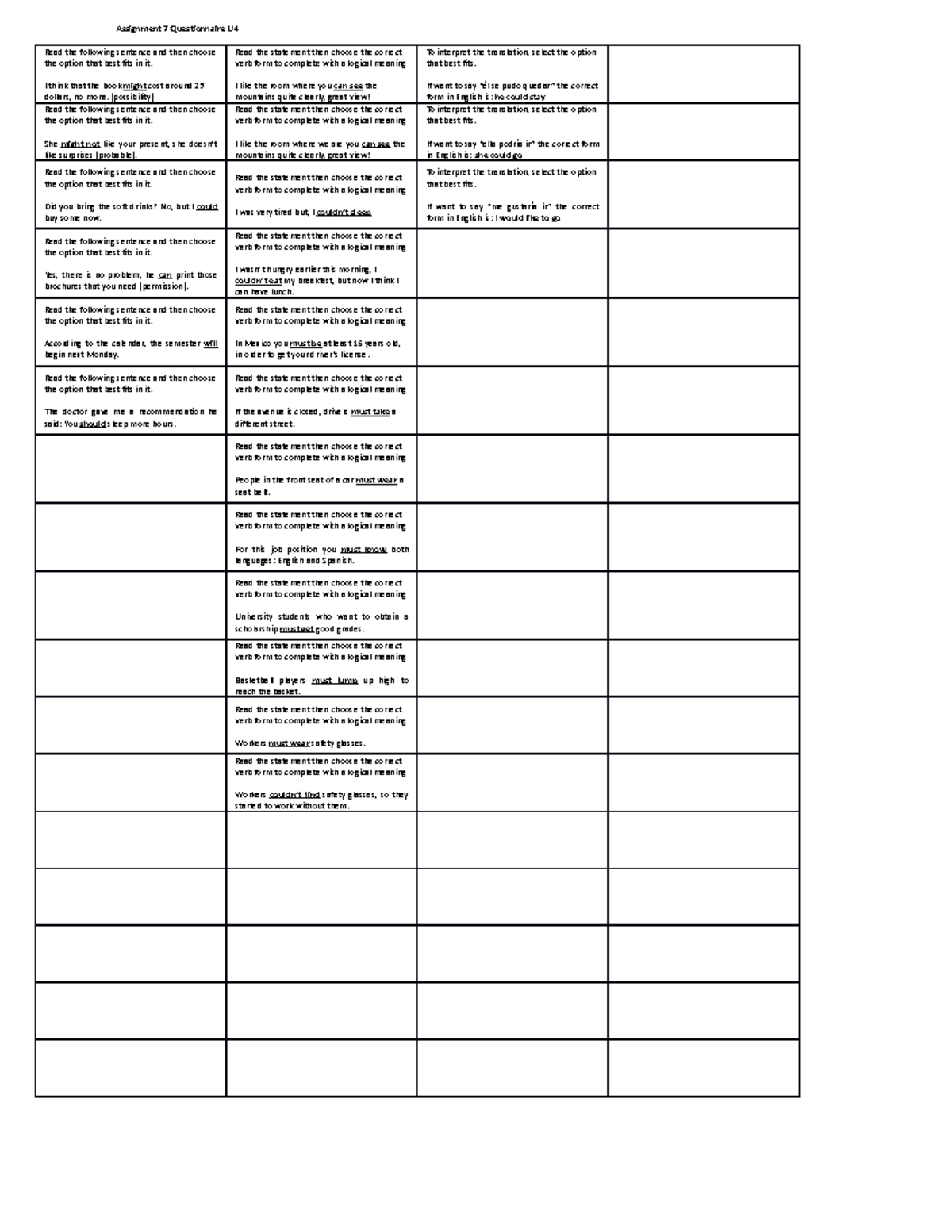 assignment 7 questionnaire u4