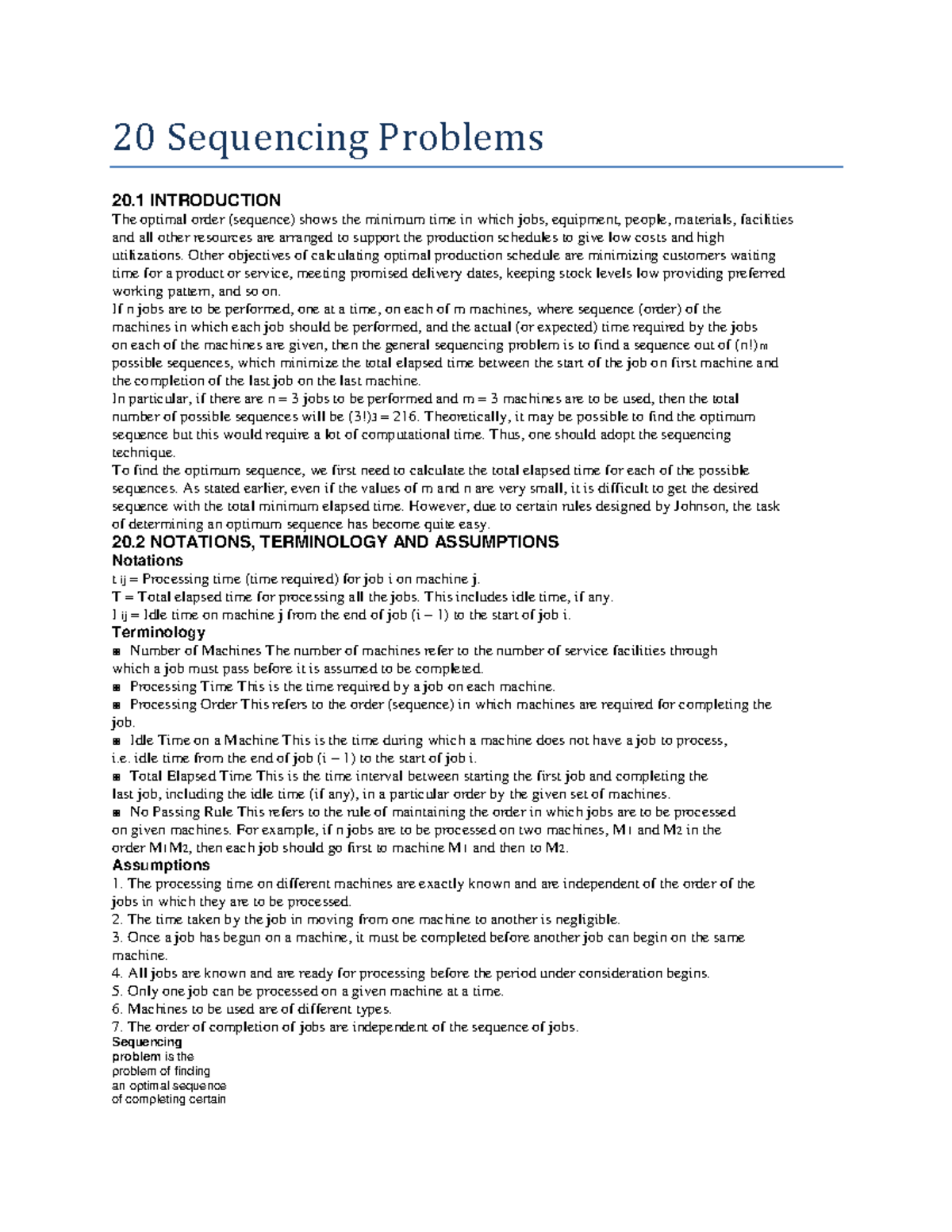 20 Sequencing Problems 20 Sequencing Problems 20 INTRODUCTION The