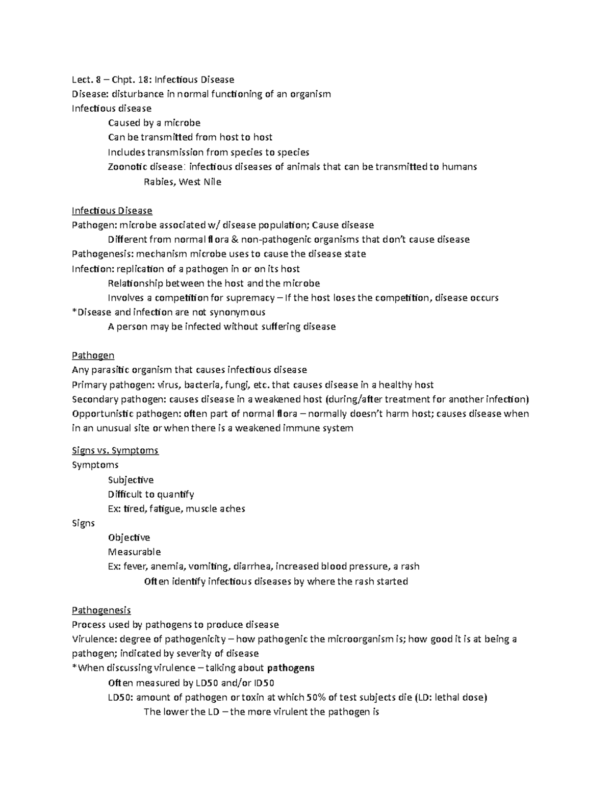 Exam 3 - Lect. 8 - Lect. 8 Chpt. 18: Infectious Disease Disease ...