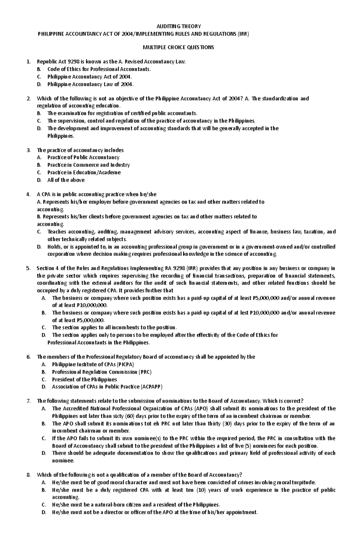 AT RA-9298%20with%20answer - AUDITING THEORY PHILIPPINE ACCOUNTANCY ACT ...