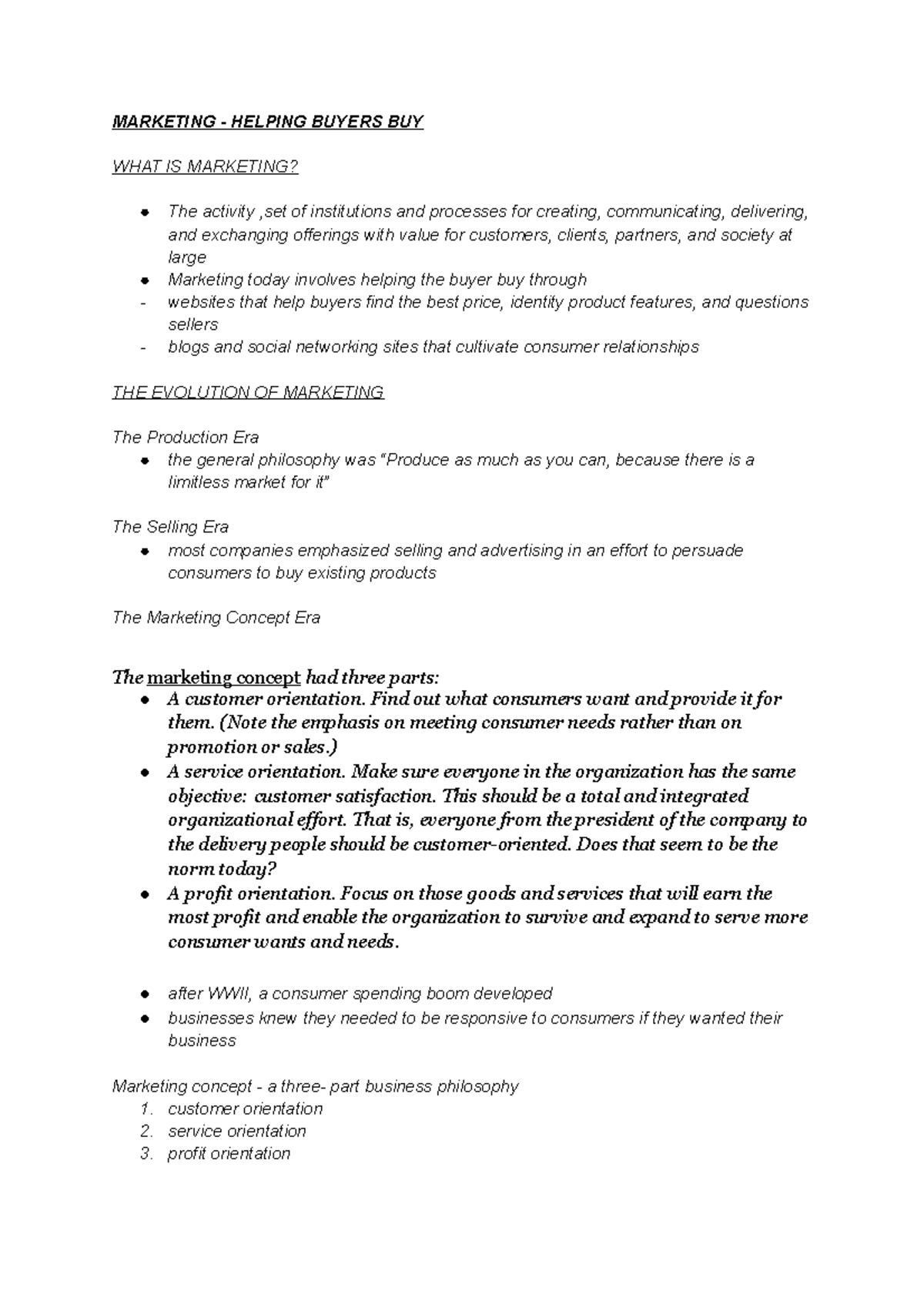 BUSN 101 w7 - busn 101 notes w Eric Rios - MARKETING - HELPING BUYERS ...