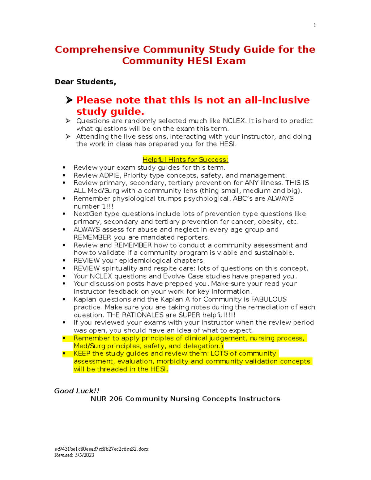 HESI+Study+Guide-Revised+November+2022 - Comprehensive Community Study ...