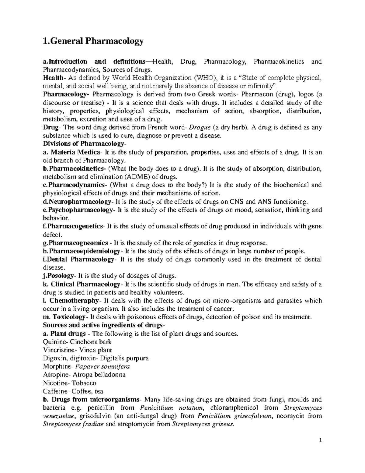 General Pharmacology - 1 Pharmacology a and definitions —Health, Drug ...