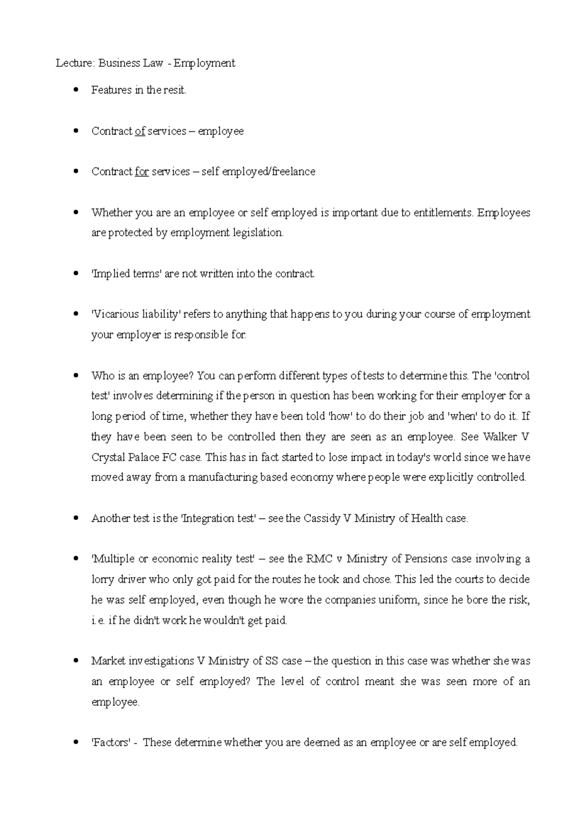 Week 3 - Lecture notes Lecture 3 - Lecture: Business Law - Employment ...