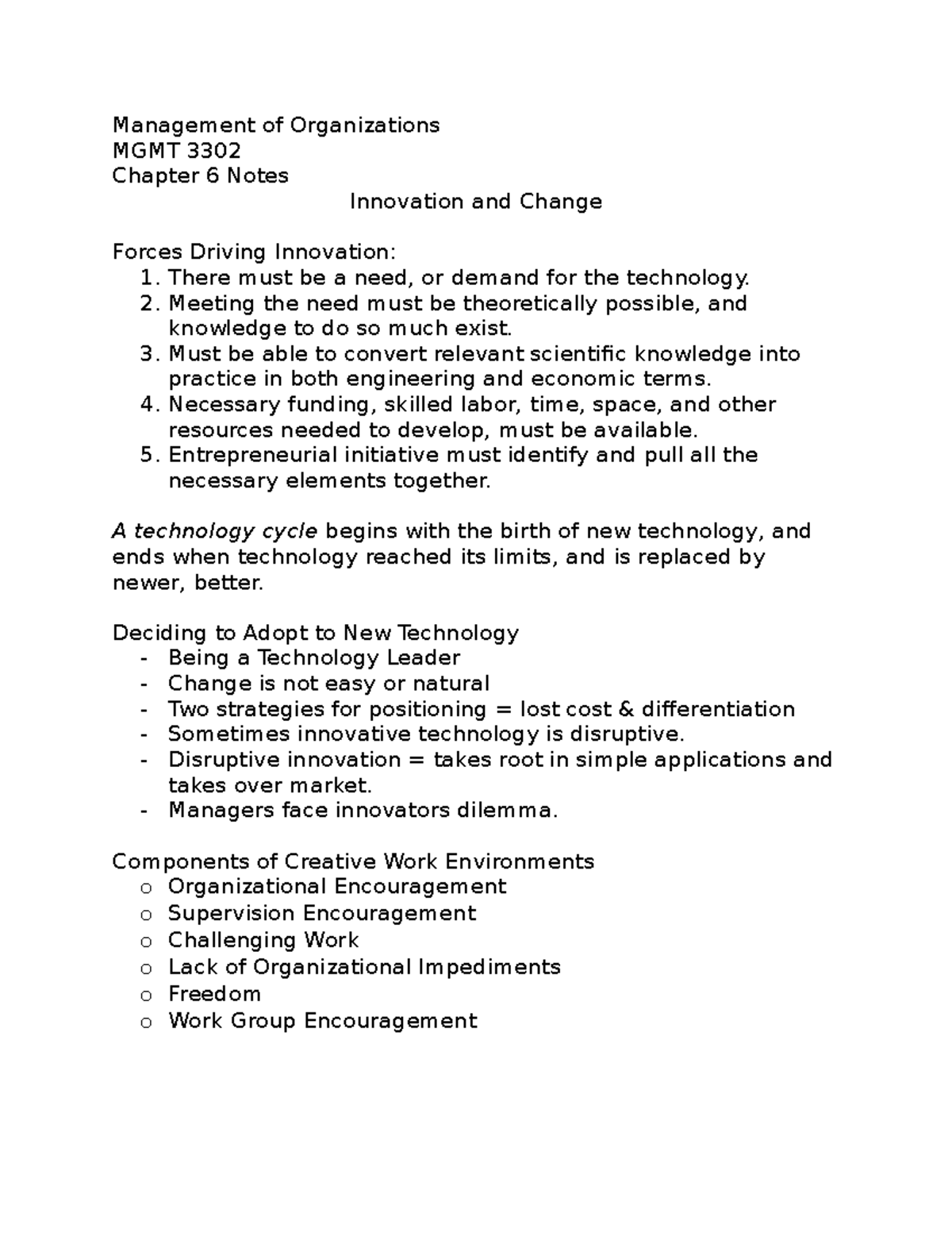 MGMT Ch 6 Lecture Notes - Management Of Organizations MGMT 3302 Chapter ...