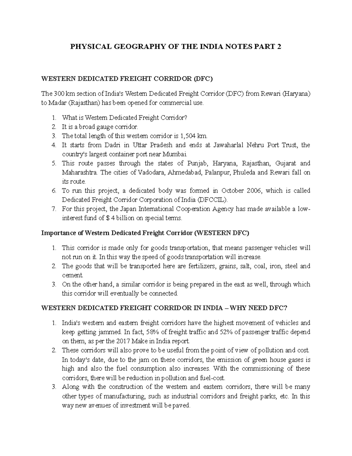 Physical Geography OF THE India Notes PART 2 PHYSICAL GEOGRAPHY OF