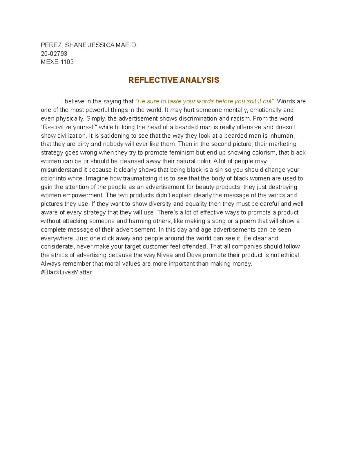 Reflective Analysis - Analyzing the advertisements and determining if ...