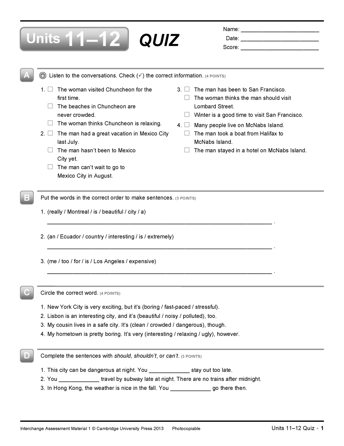 IC4 L1 WQ U11to12 - Communicate - Interchange Assessment Material 1 ...