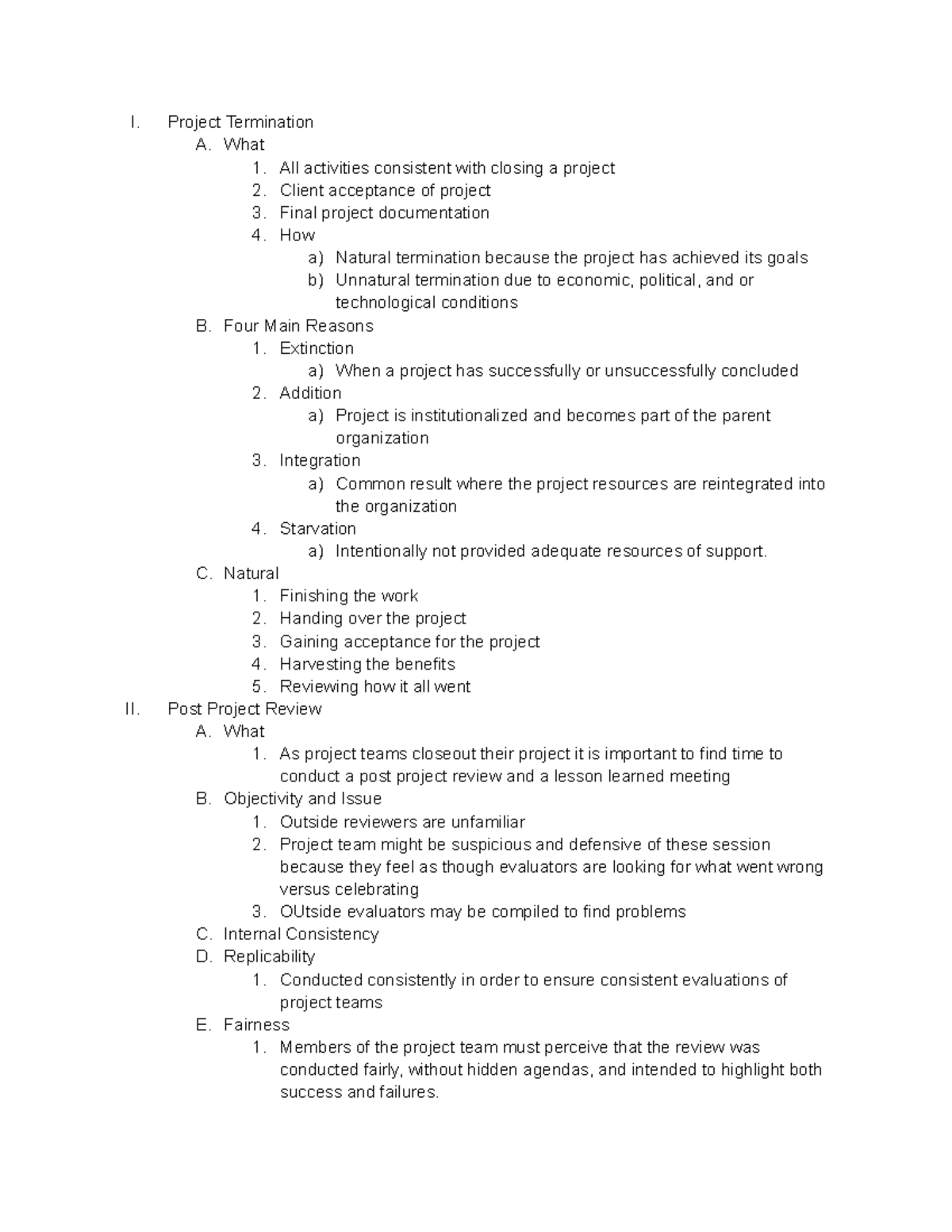 Unit 8 Project Closeout and Termination - I. Project Termination A ...