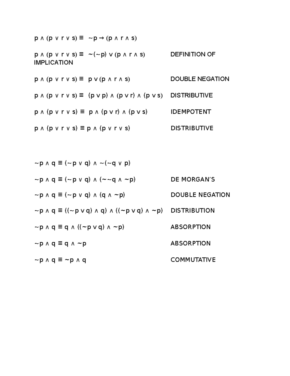 Robohealth assignment 213 - p ∧ (p ∨ r ∨ s) ≡ ∼p → (p ∧ r ∧ s) p ∧ (p ∨ ...