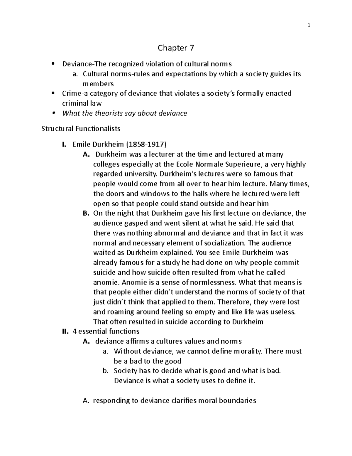 Crime - Lecture notes 6 - Chapter 7 Deviance-The recognized violation ...
