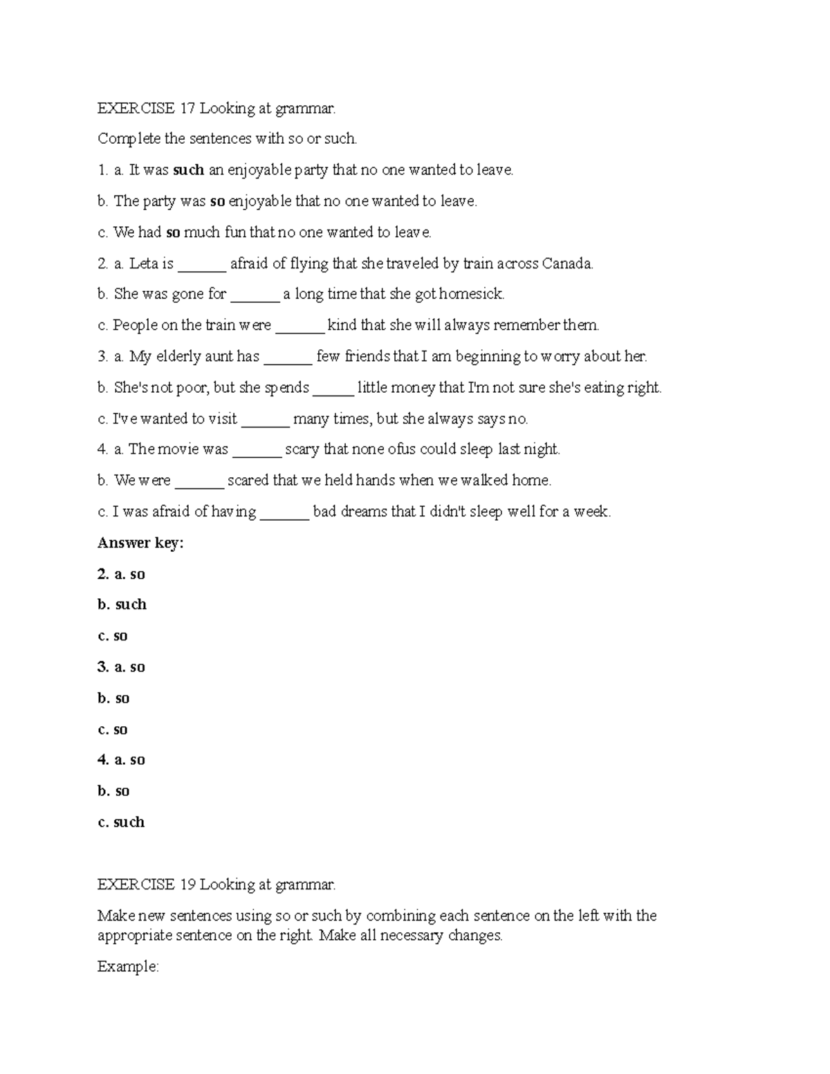 Chapter 19 Exercise 17 and Exercise 19 - EXERCISE 17 Looking at grammar ...