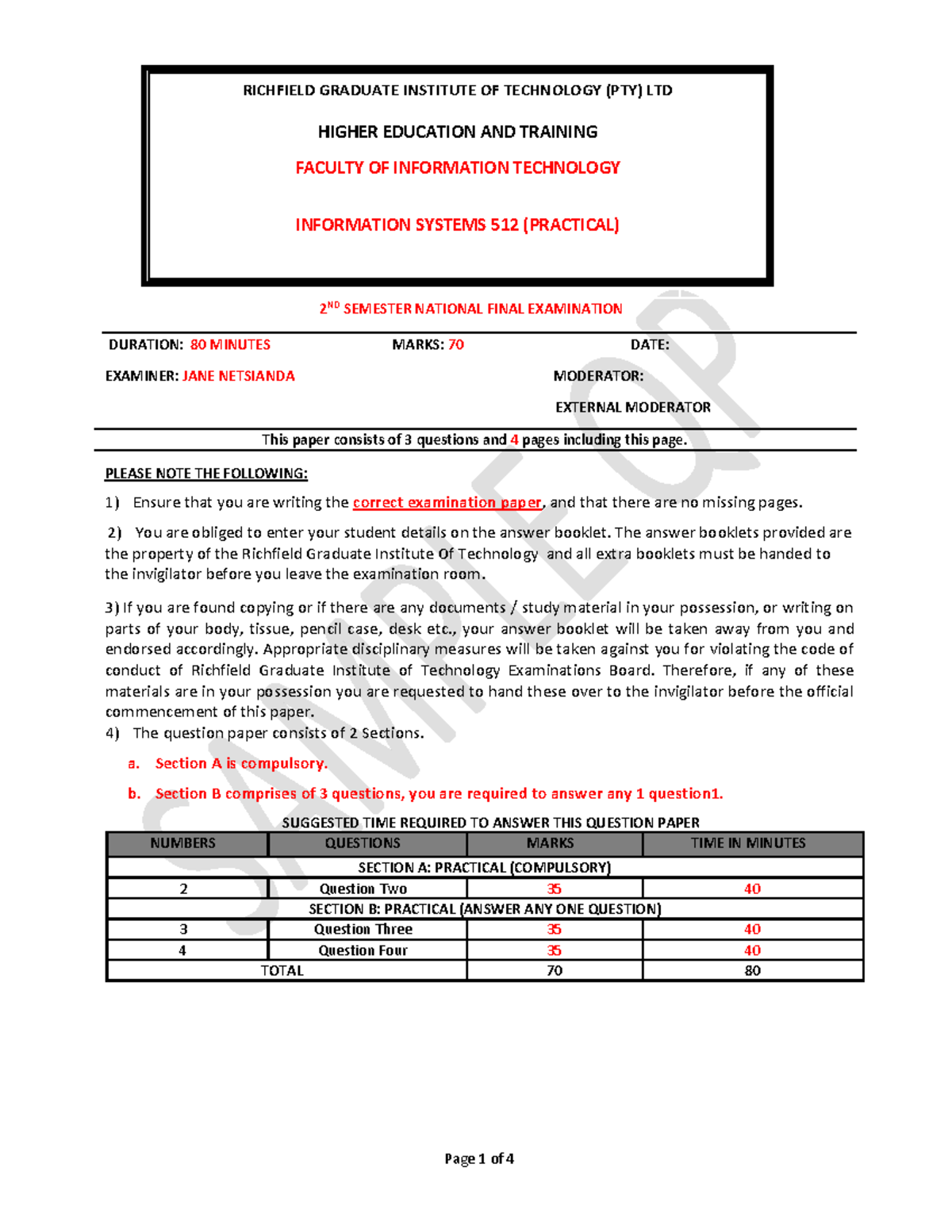 IS 512 (P) - Essay - 2 ND SEMESTER NATIONAL FINAL EXAMINATION DURATION ...