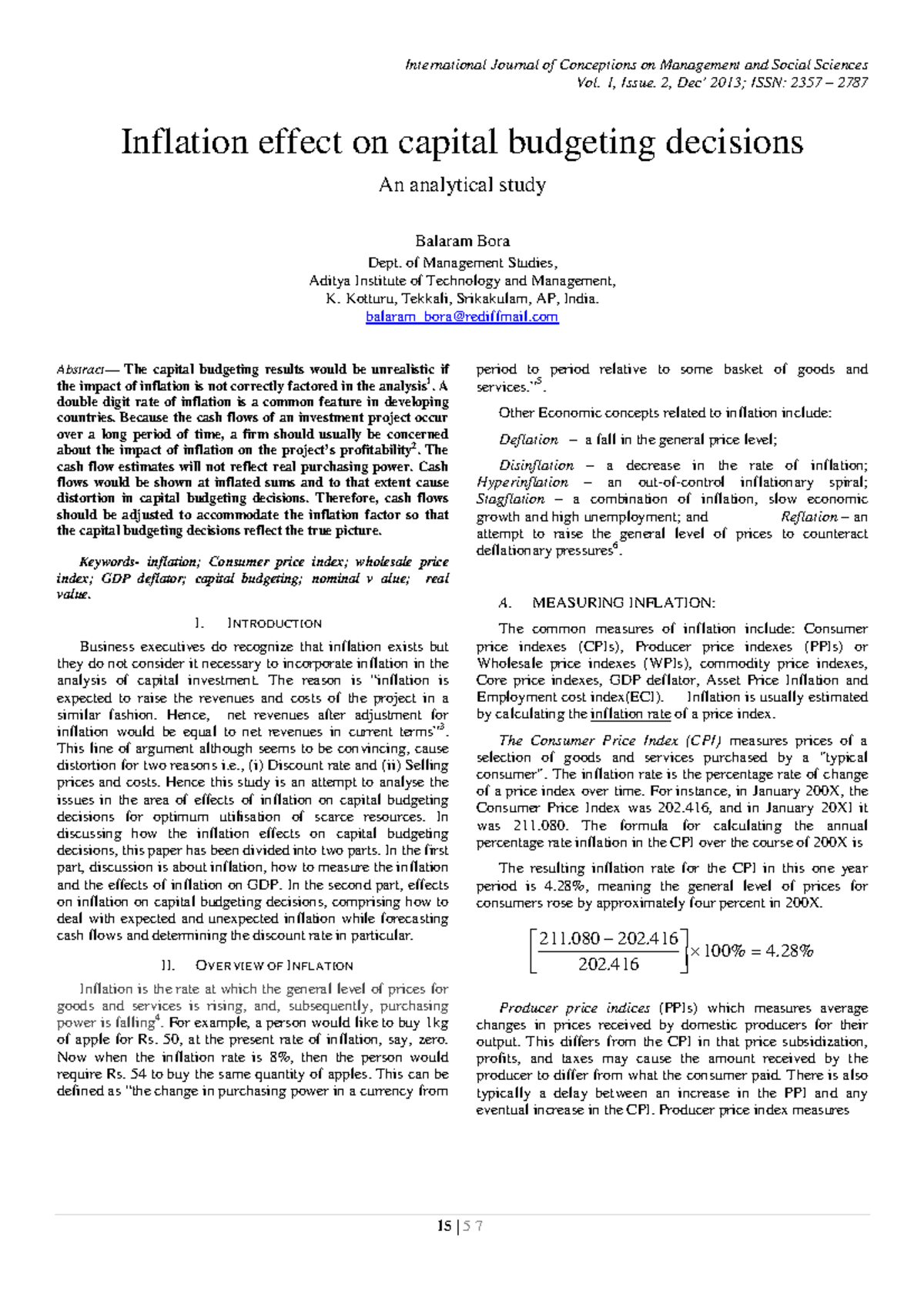 Inflation Effect on Capital Budgeting De - Vol. 1, Issue. 2, Dec’ 2013 ...