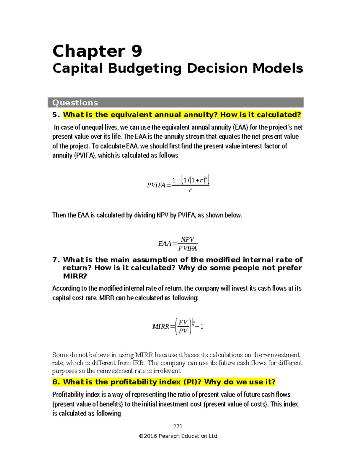 Chapter 9 Brooks 3e IM 09 - Chapter 9 Capital Budgeting Decision Models ...