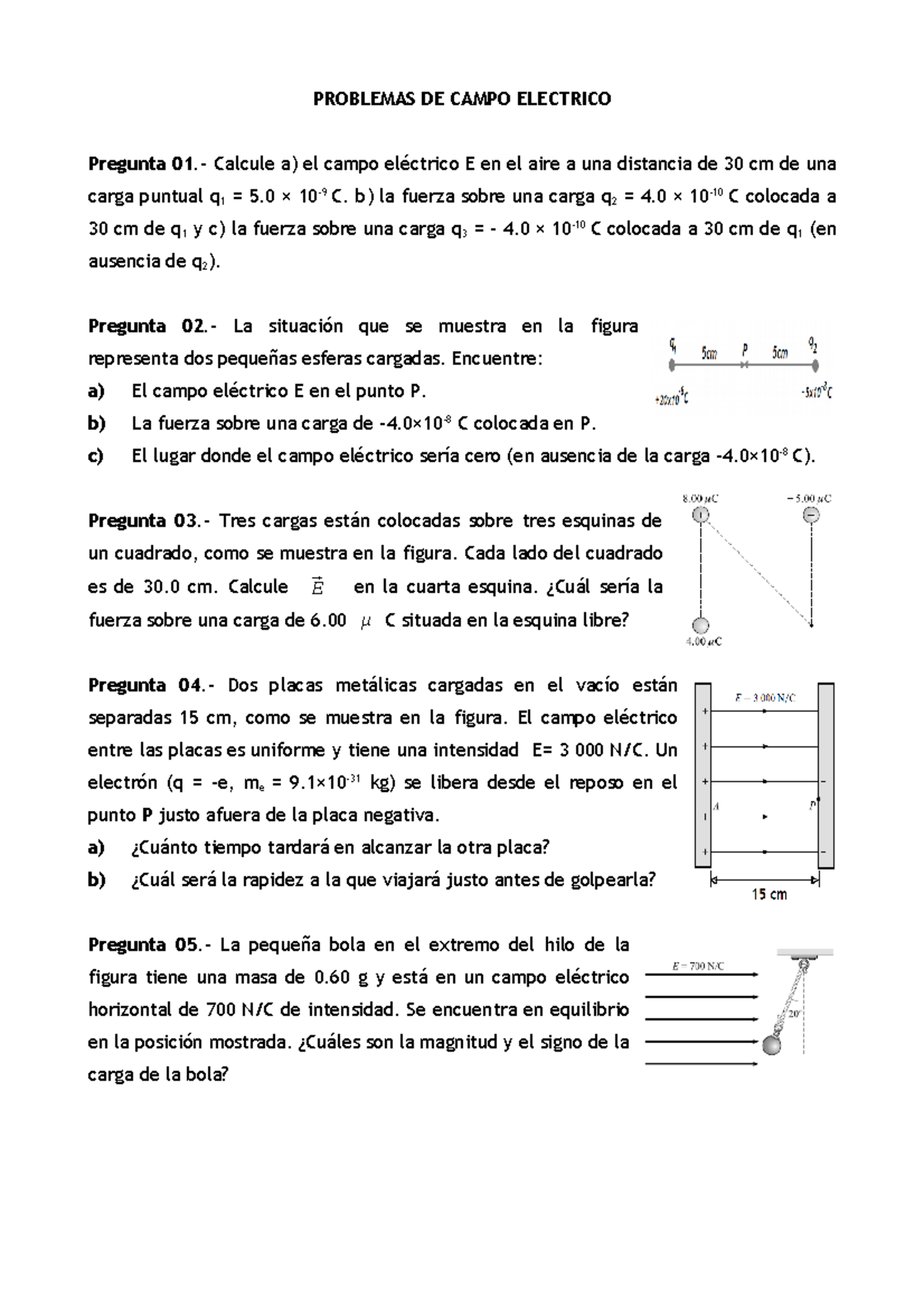 Problemas DE Cargas Electricas PROBLEMAS DE CAMPO ELECTRICO Pregunta