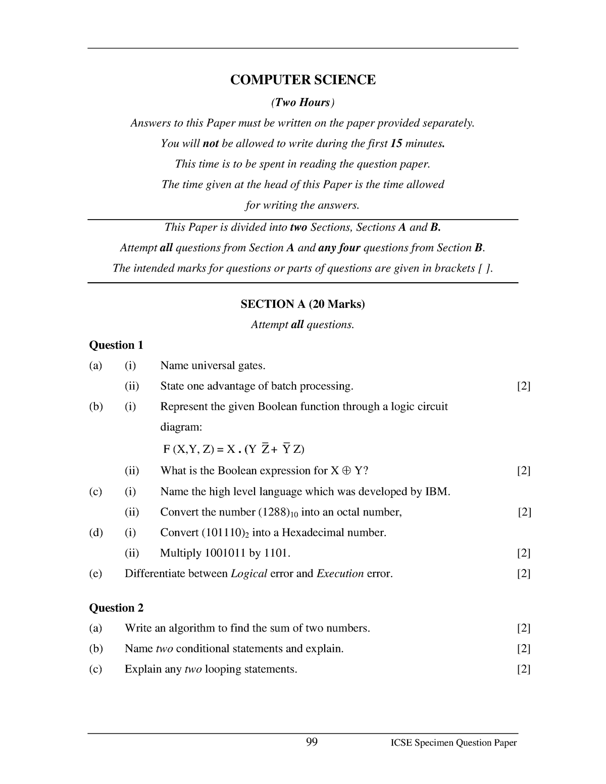 Computer Science - COMPUTER SCIENCE (Two Hours) Answers To This Paper ...