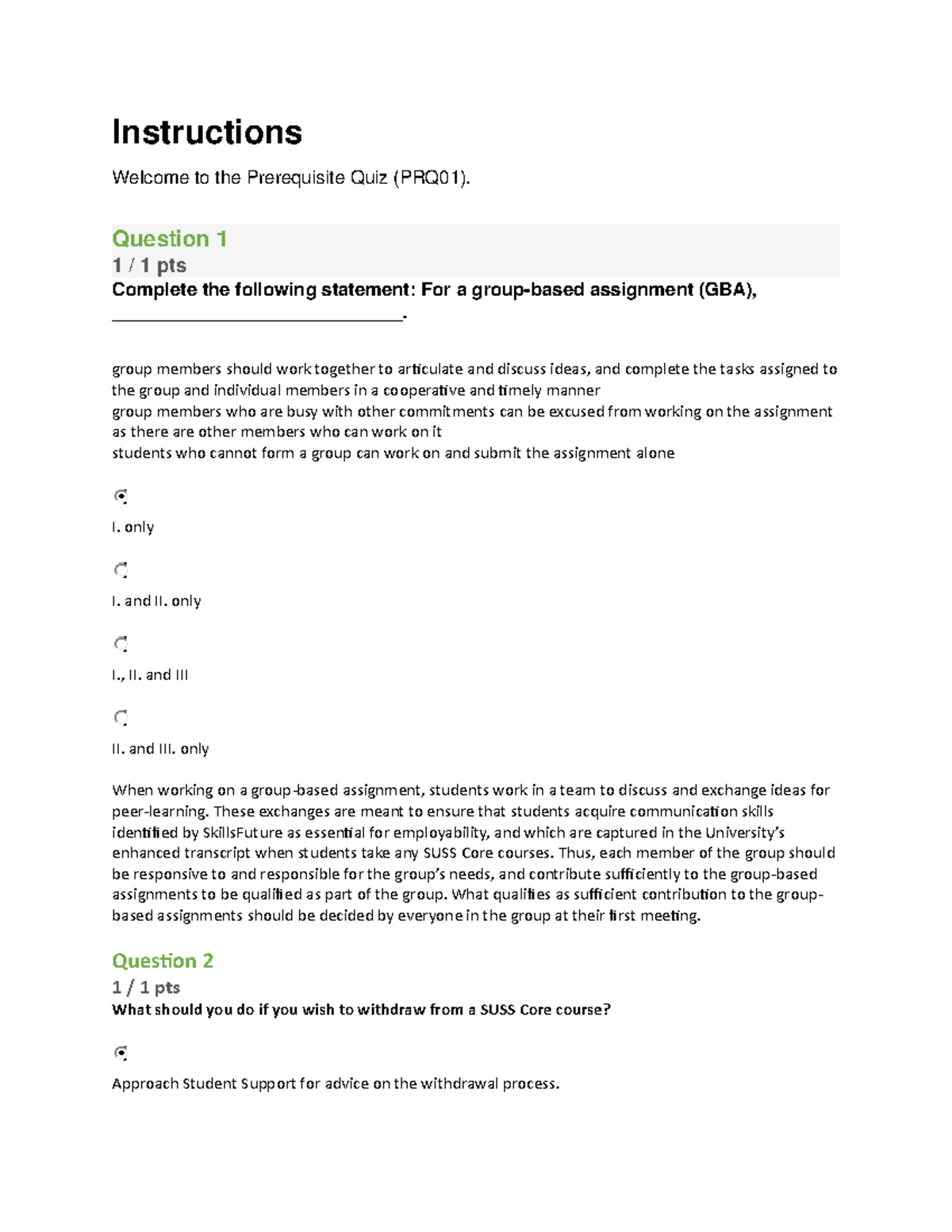 Instructions 1 - Quiz - Instructions Welcome to the Prerequisite Quiz ...