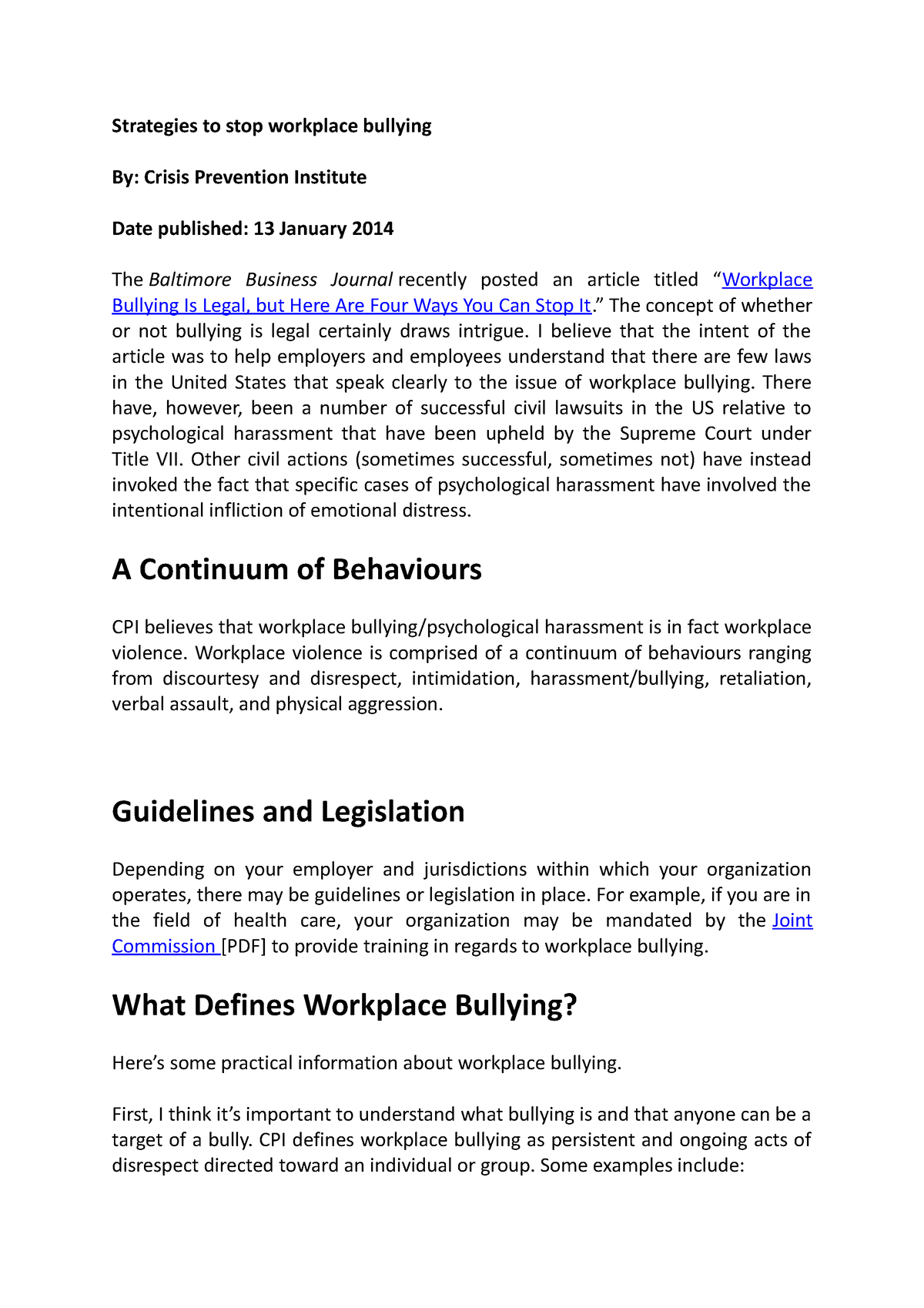 Strategies To Stop Workplace Bullying (Assessment 3) - Strategies To ...