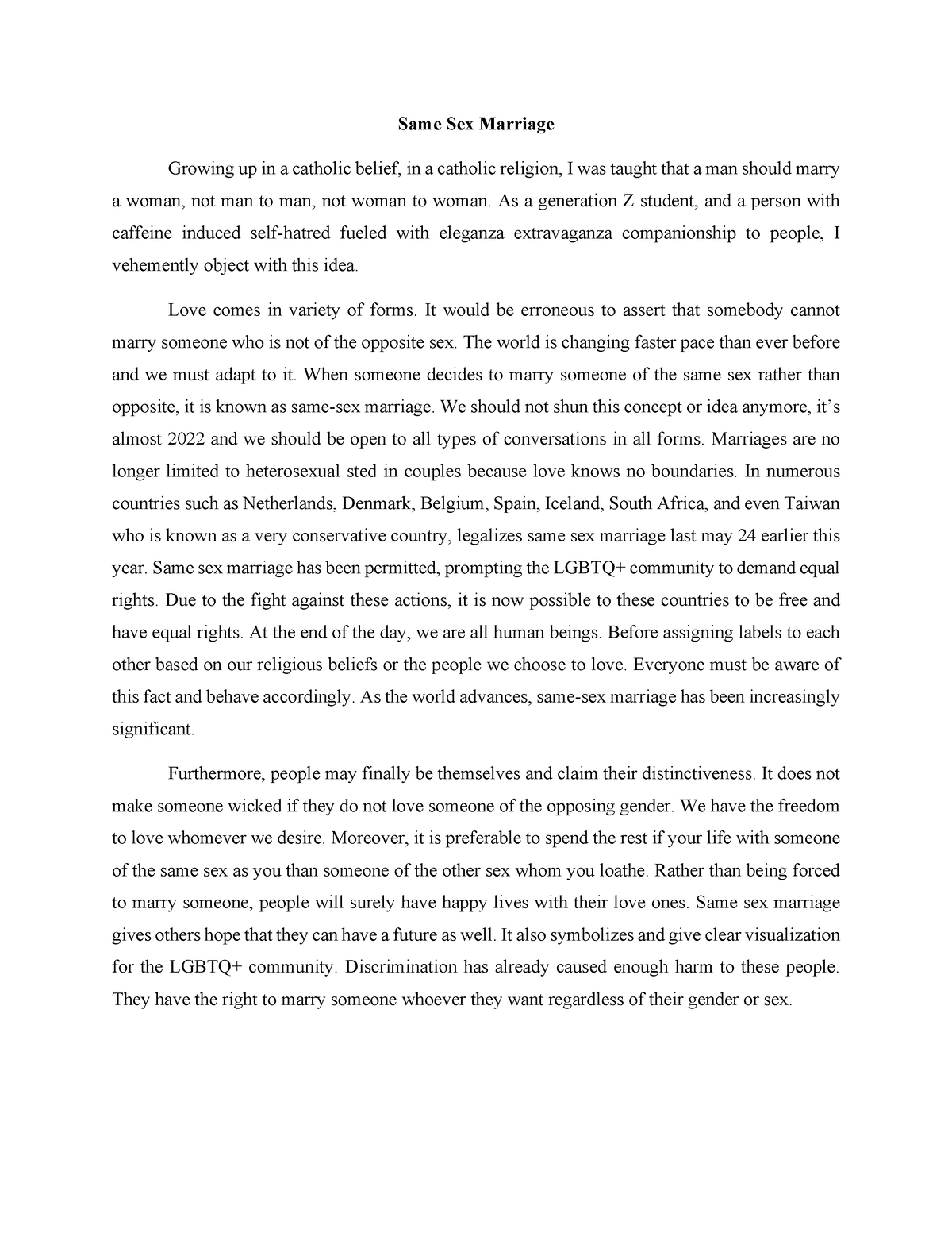 thesis statement about same sex relationship