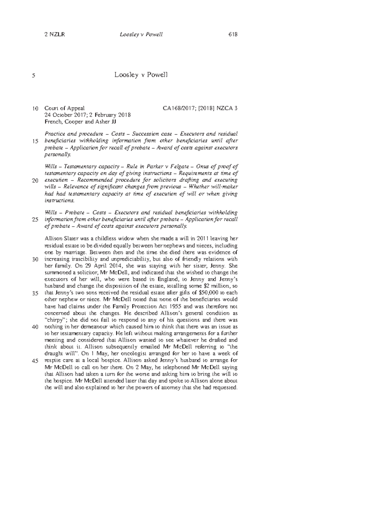 Loosley v Powell Case Summary Loosley v Powell Court of Appeal