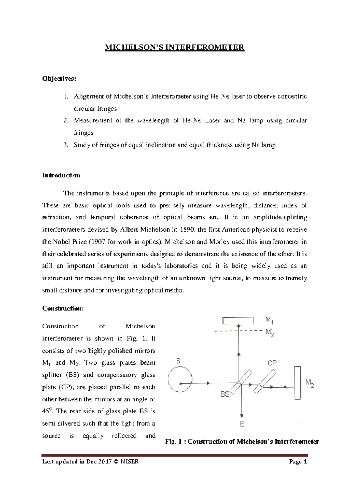 Michelson Interferometer - These are basic optical tools used to ...