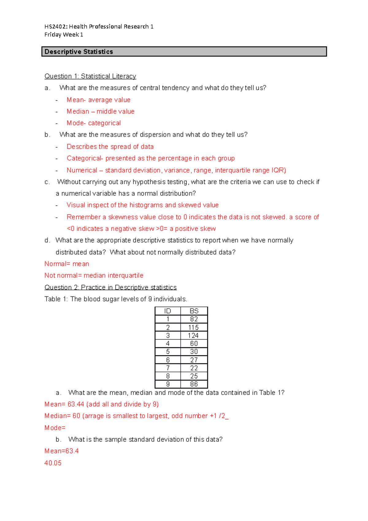 Day 5 workbook- practical - Friday Week 1 Descriptive Statistics ...