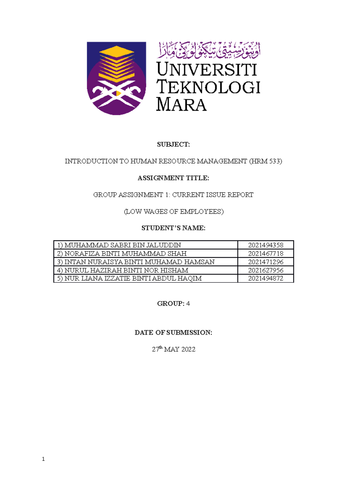 introduction to hrm assignment