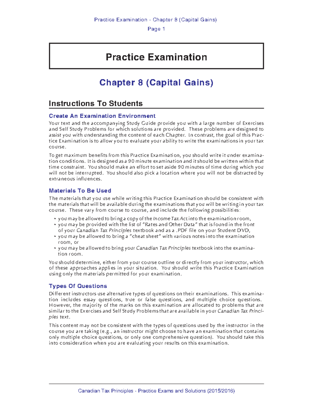 Sample/practice exam 2015, questions - Practice exam for chapter 8 ...