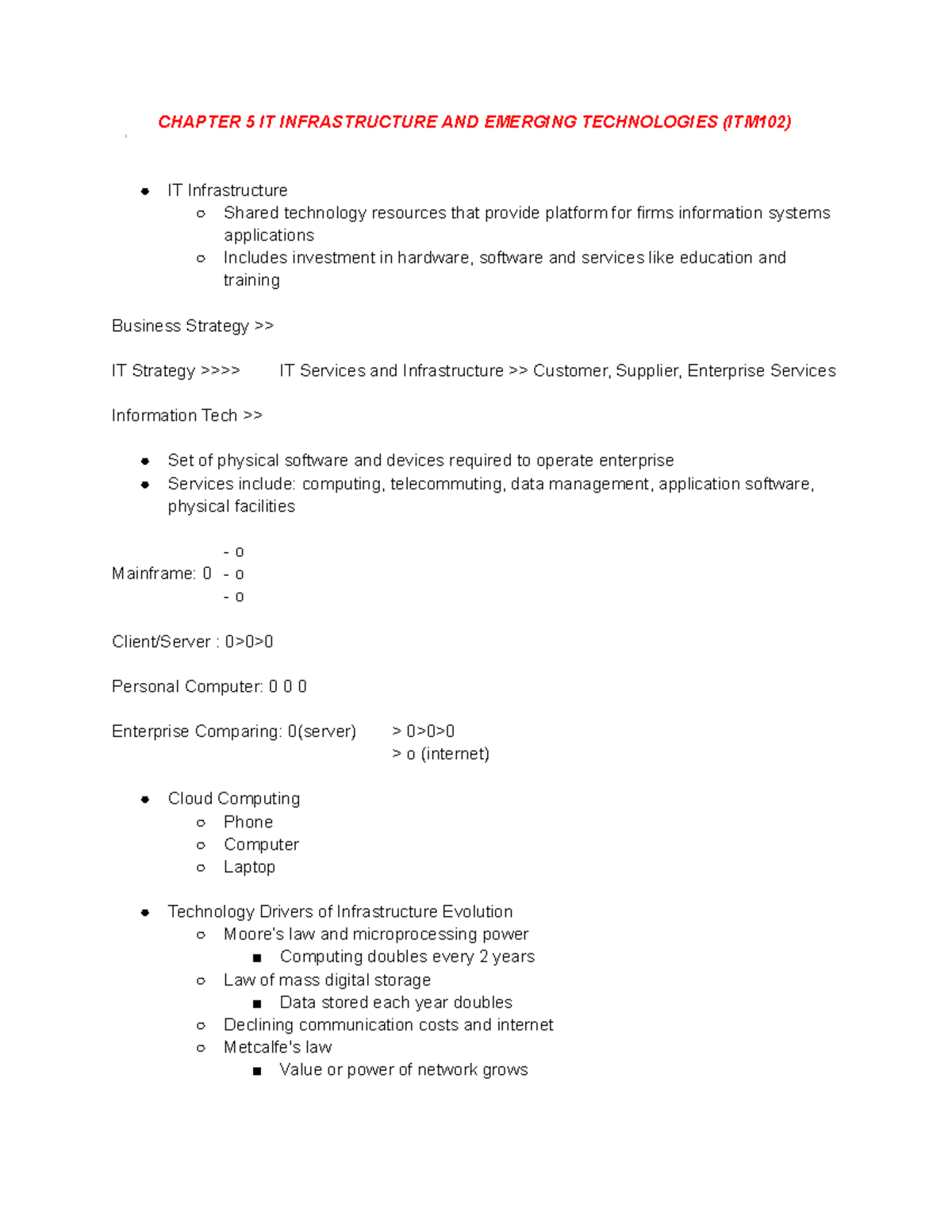 Chapter 5 - notes 5 - CHAPTER 5 IT INFRASTRUCTURE AND EMERGING ...