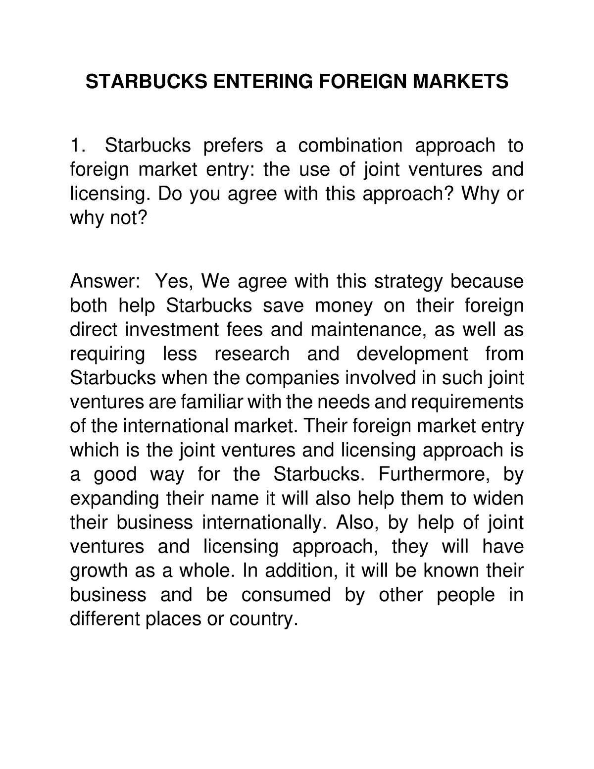 starbucks entering foreign markets case study