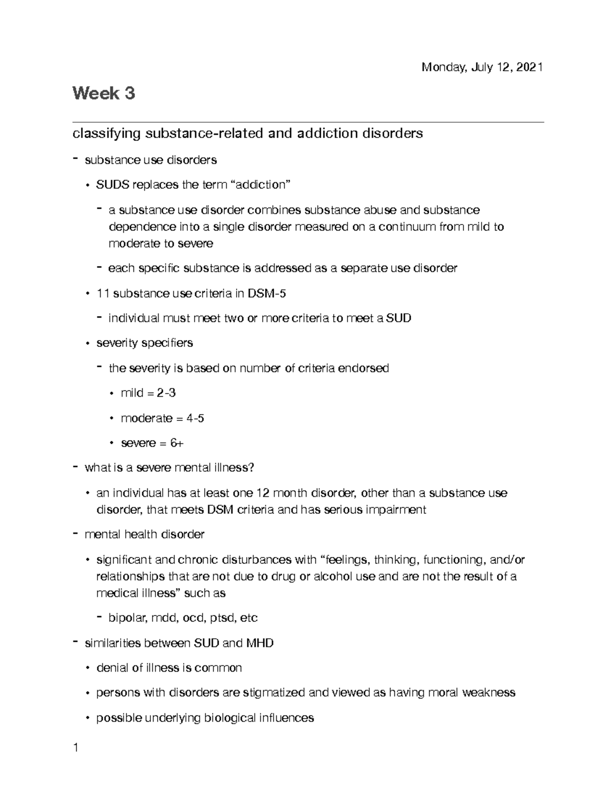 624 Week 3 - Lecture Notes - Week 3 Classifying Substance-related And ...