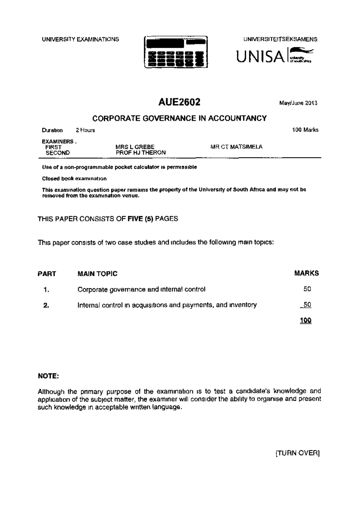 AUE2602 2013 6 E 1 - Study notes - UNIVERSITY EXAMINATIONS ...