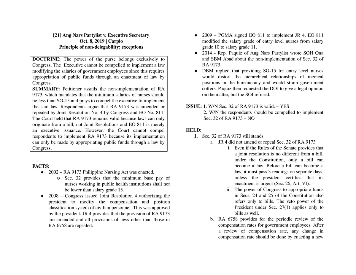 21 Ang Nars Partylist V Executive Secretary Studocu