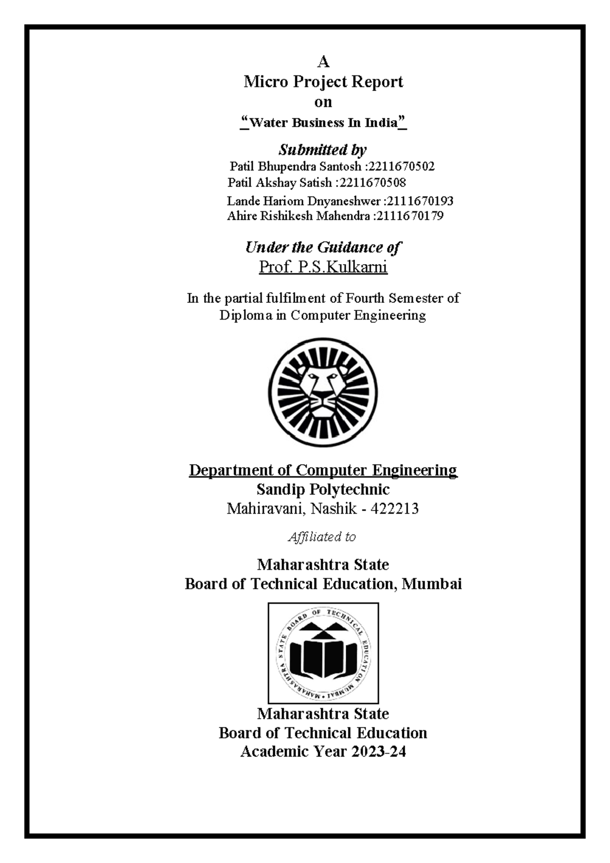 EDE Finszl - A Micro Project Report on “Water Business In India ...