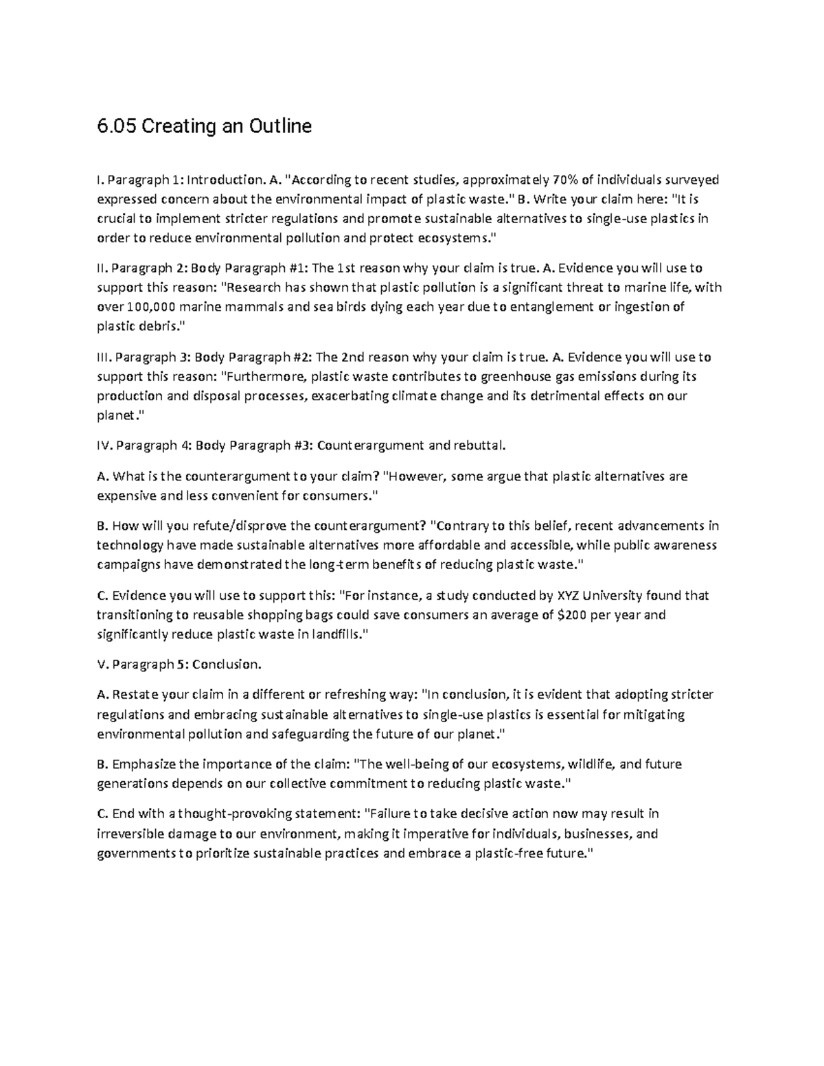 English - facil - 6 Creating an Outline I. Paragraph 1: Introduction. A ...