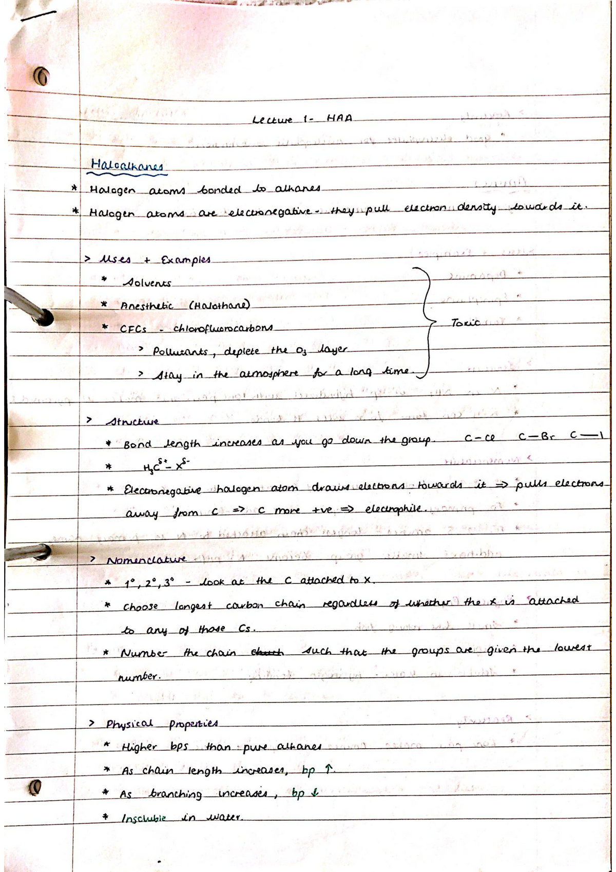 Year 1 Organic Chemistry - Haloalkanes, Alcohols, Amines Written Notes ...