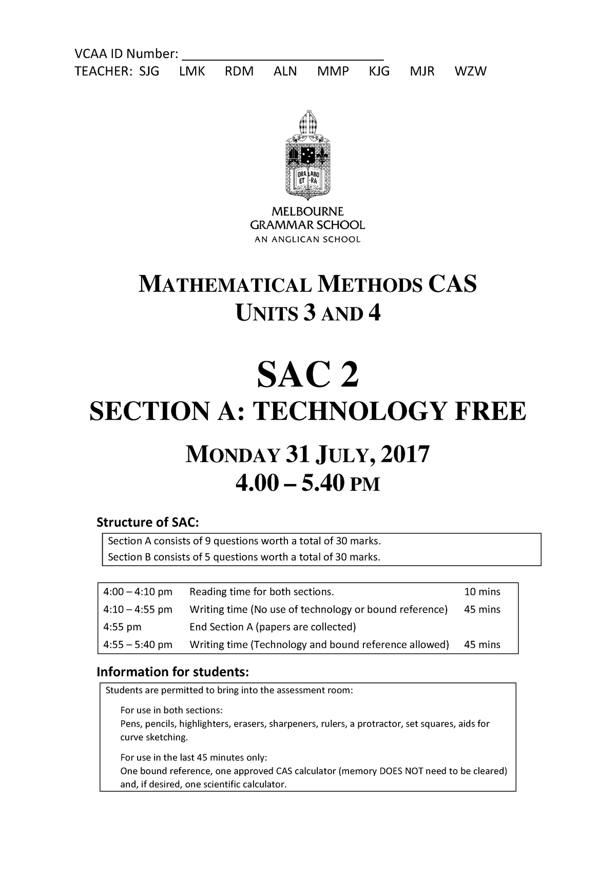 2017 MM SAC 2 practise sac VCAA ID Number