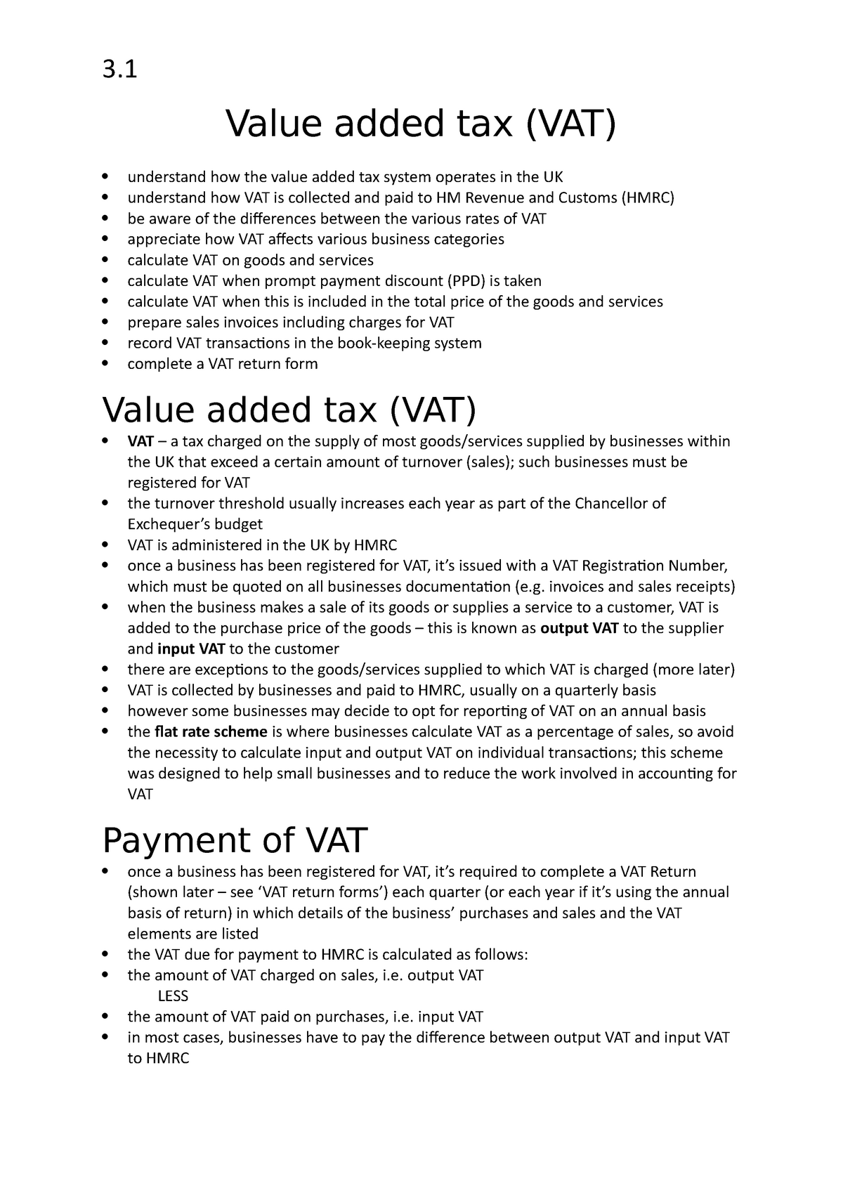 31 Value Added Tax Lecture Notes 13 3 Value Added Tax Vat Understand How The Value Added 0589