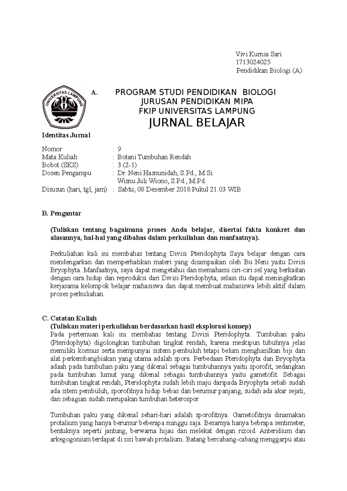 Jurnal Belajar 09 BAB 9 - Vivi Kurnia Sari 1713024025 Pendidikan ...