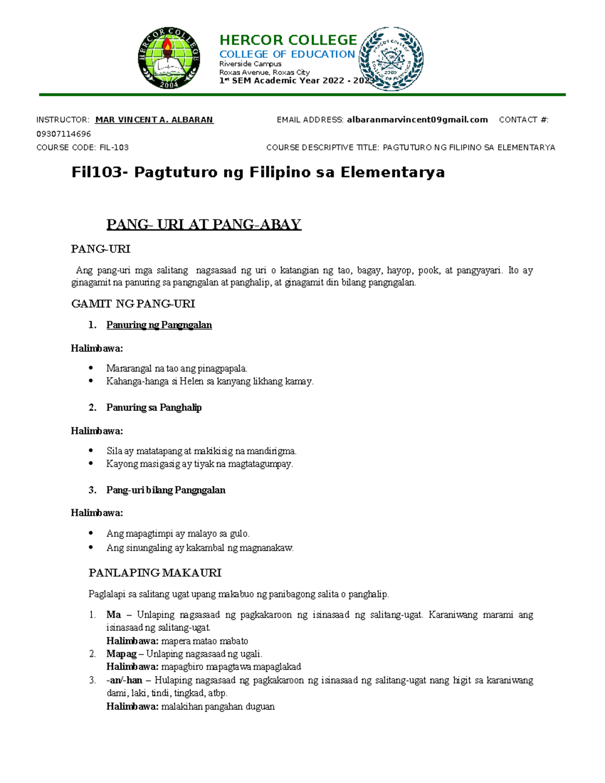 FIL2 - Lecture Notes - Fil103- Pagtuturo Ng Filipino Sa Elementarya ...