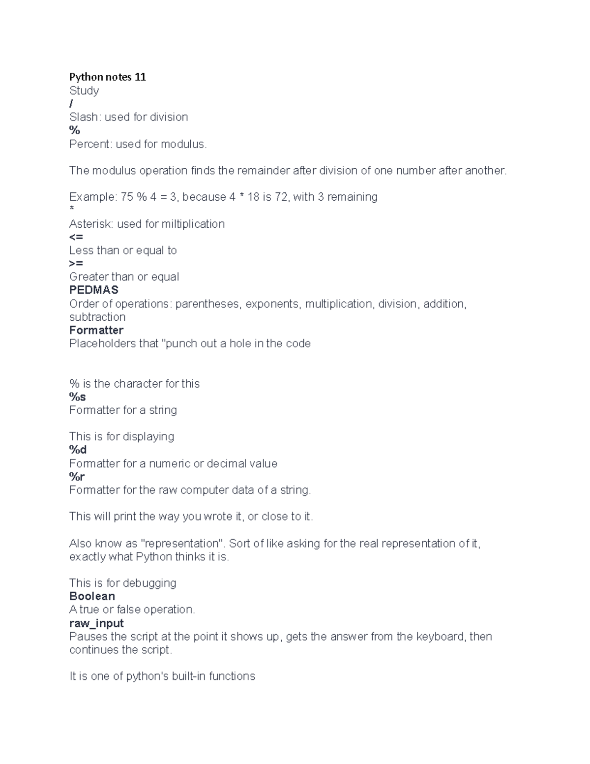 Python notes 12 - Python notes 11 Study / Slash: used for division ...