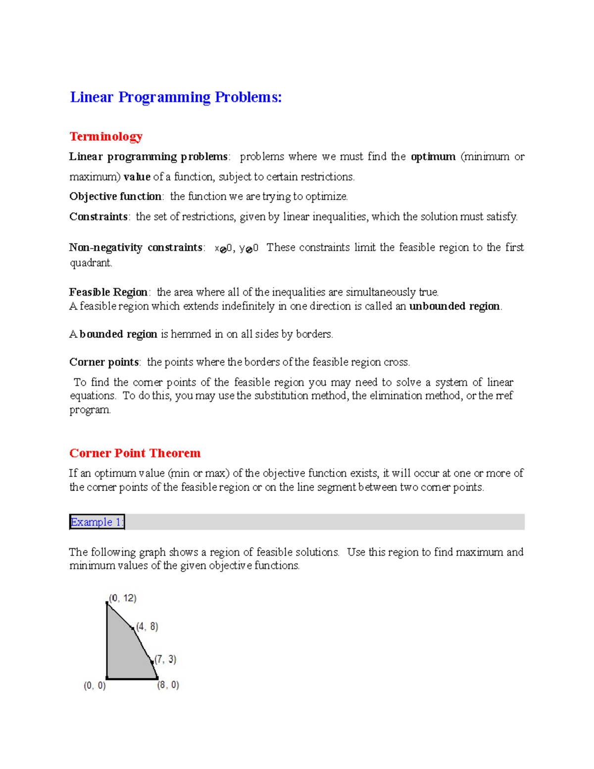 Linear Programming Notes - Linear Programming Problems: Terminology ...