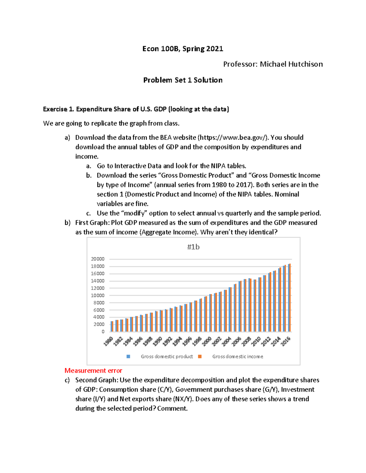 Problem Set 1 S21 Answer Key - Econ 100B, Spring 2021 Professor ...